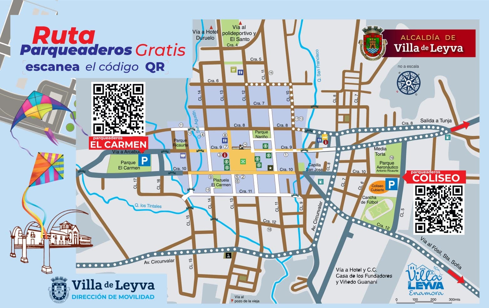 Mapa de parqueaderos gratuitos en Villa de Leyva