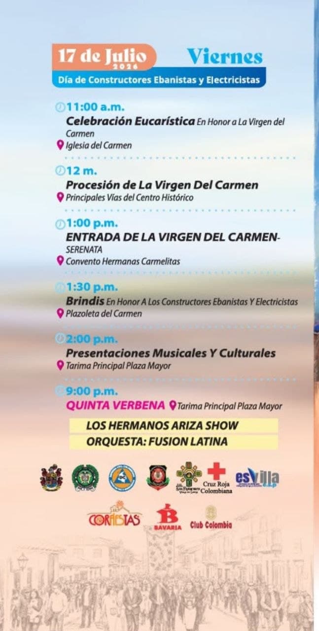 Ya está publicado la programación de las Ferias y Fiestas Virgen del Carmen 2026: ¡Encuéntrala en www.villadeleyva.com.co! — foto 5