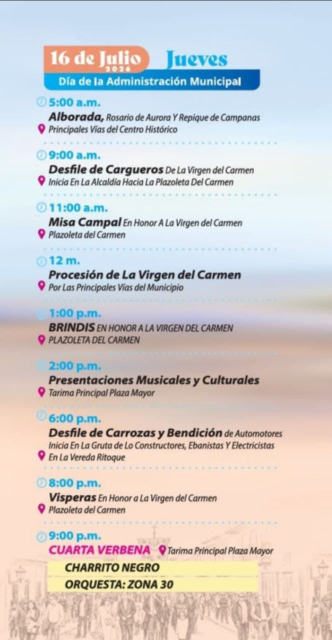 Ya está publicado la programación de las Ferias y Fiestas Virgen del Carmen 2026: ¡Encuéntrala en www.villadeleyva.com.co! — foto 4