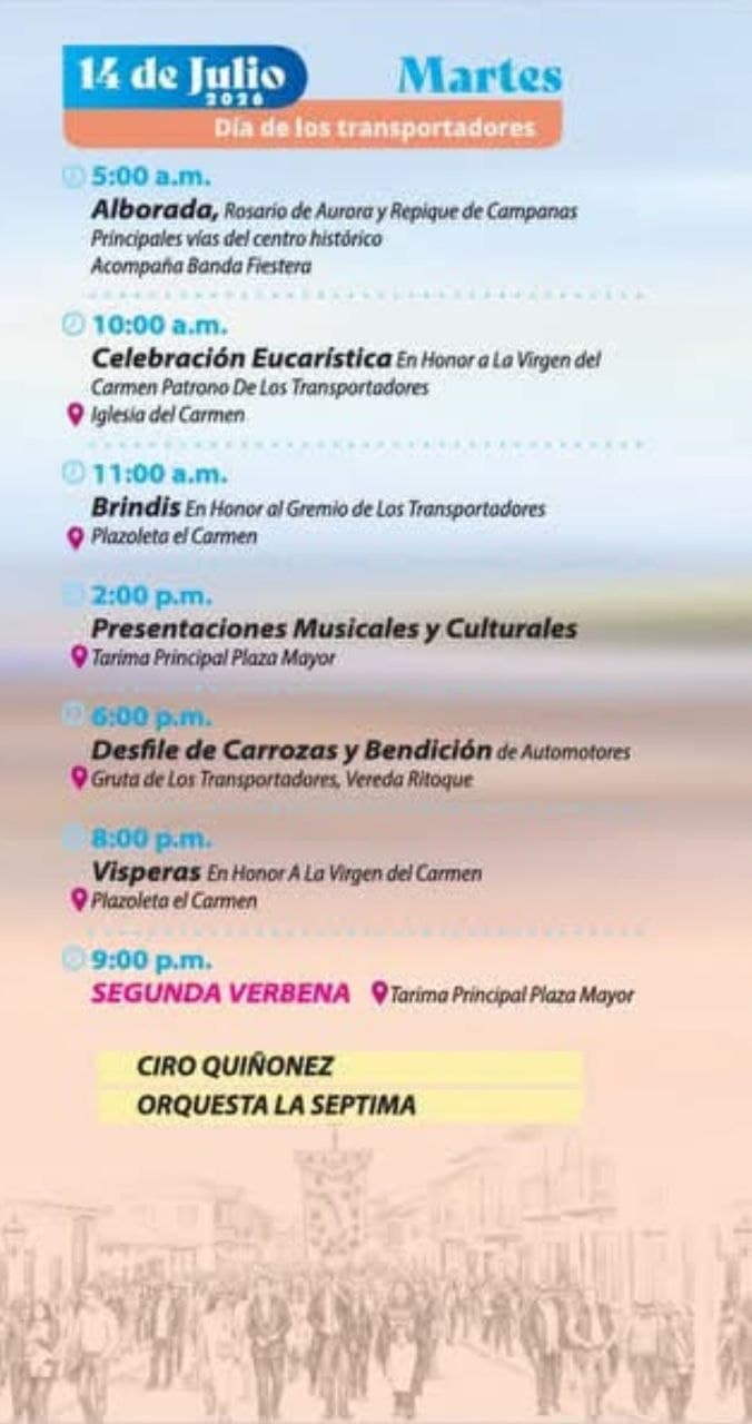 Ya está publicado la programación de las Ferias y Fiestas Virgen del Carmen 2026: ¡Encuéntrala en www.villadeleyva.com.co! — foto 2