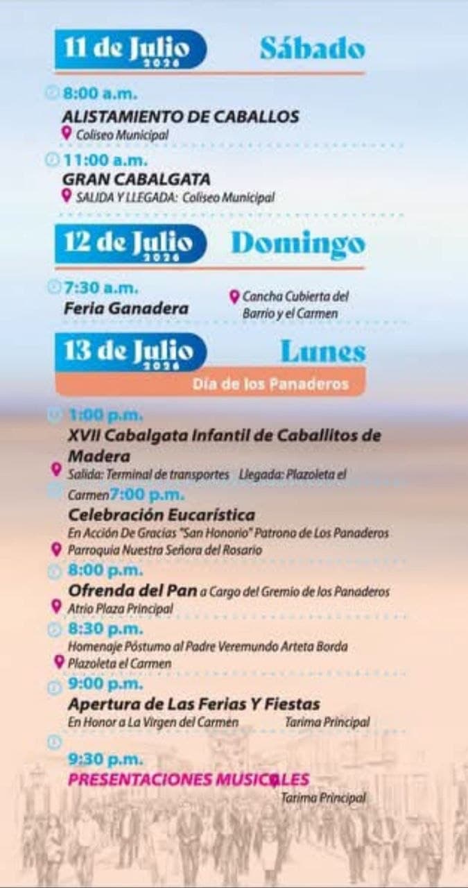 Ya está publicado la programación de las Ferias y Fiestas Virgen del Carmen 2026: ¡Encuéntrala en www.villadeleyva.com.co! — foto 1