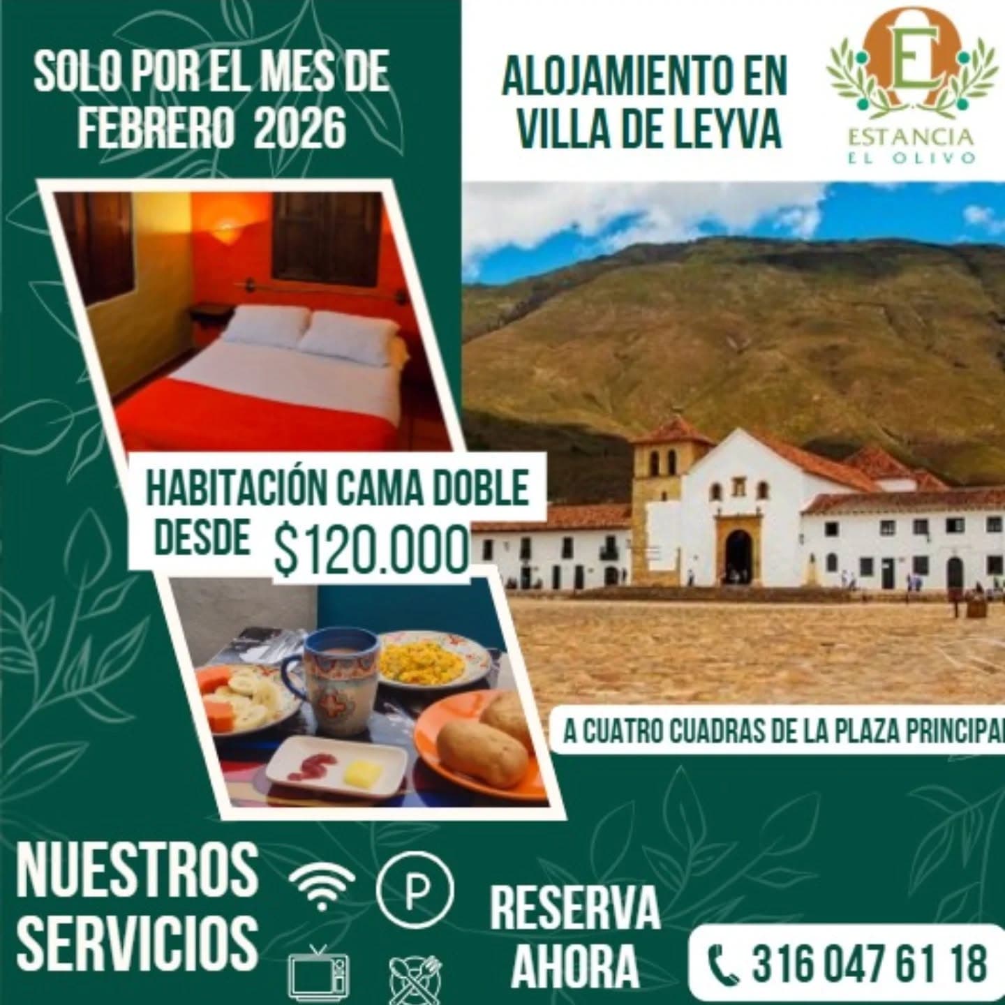 Servicio de alojamiento para 2 personas con desayuno incluído, solo por el mes